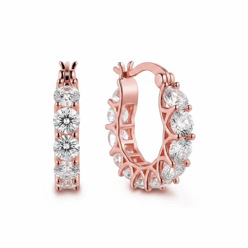 Rose Gold CZ Hoop Earrings