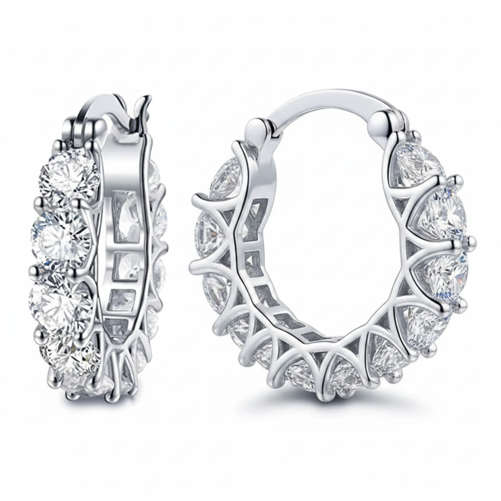 Silver CZ Hoop Earrings